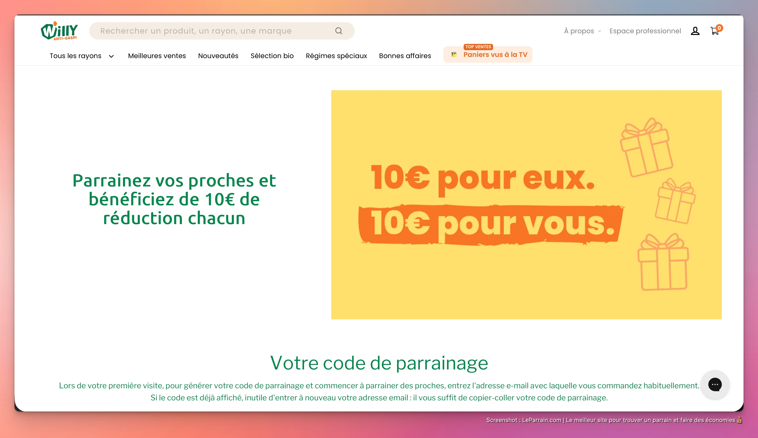 Capture d'écran 2 du programme de parrainage Willy Antigaspi