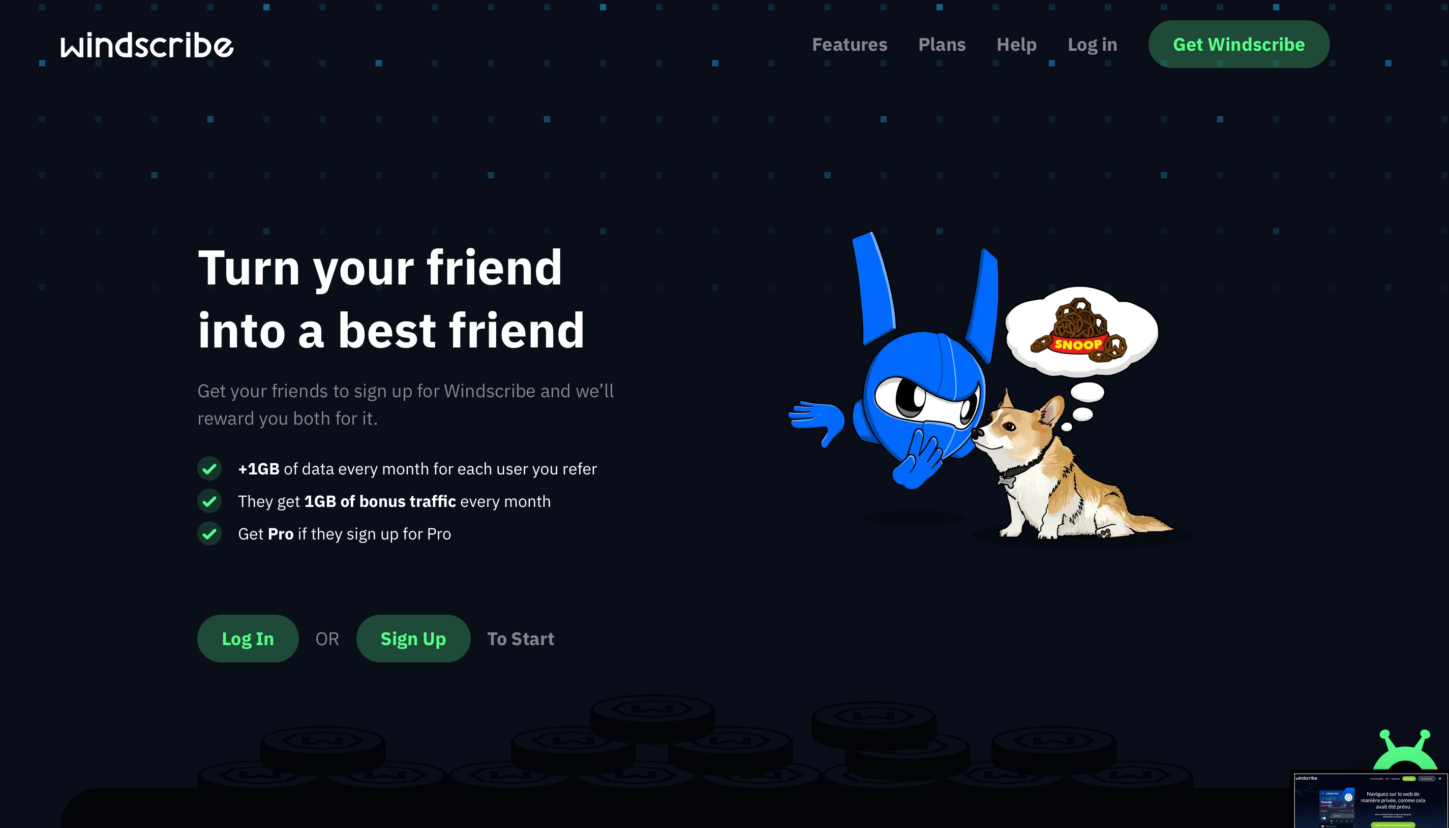 Capture d'écran 2 du programme de parrainage Windscribe