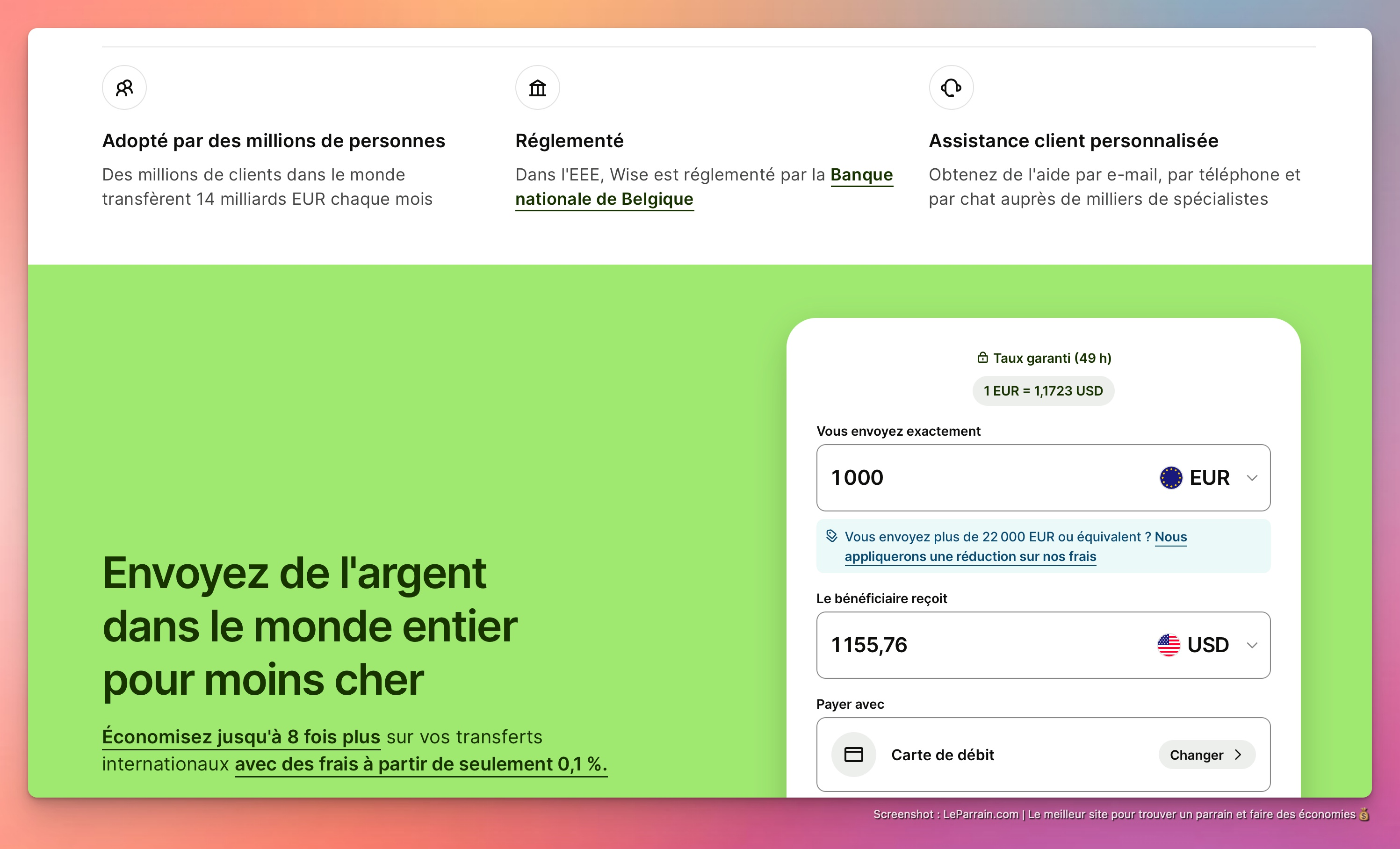 Capture d'écran 4 du programme de parrainage Wise