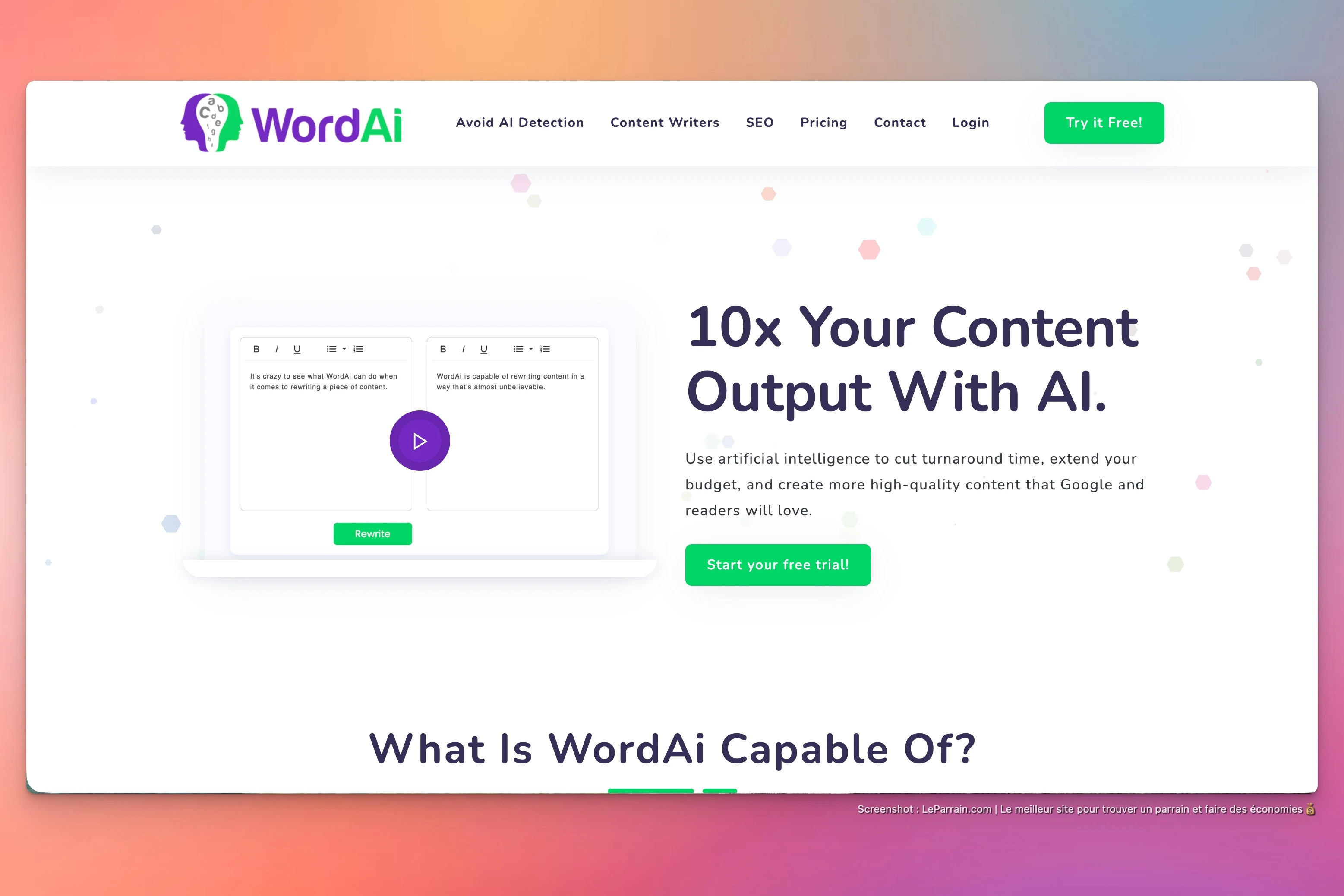 Capture d'écran 2 du programme de parrainage WordAI
