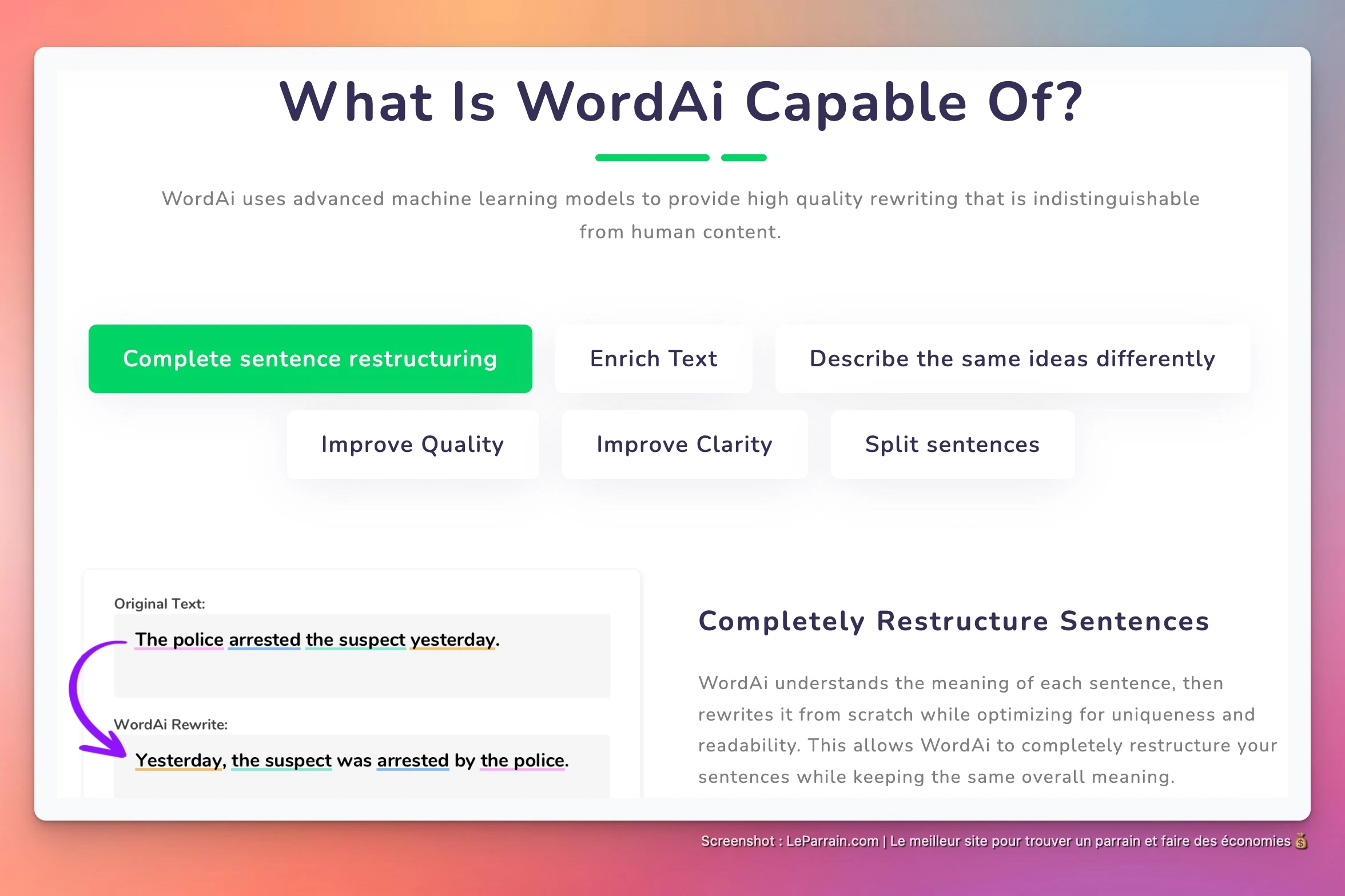 Capture d'écran 3 du programme de parrainage WordAI