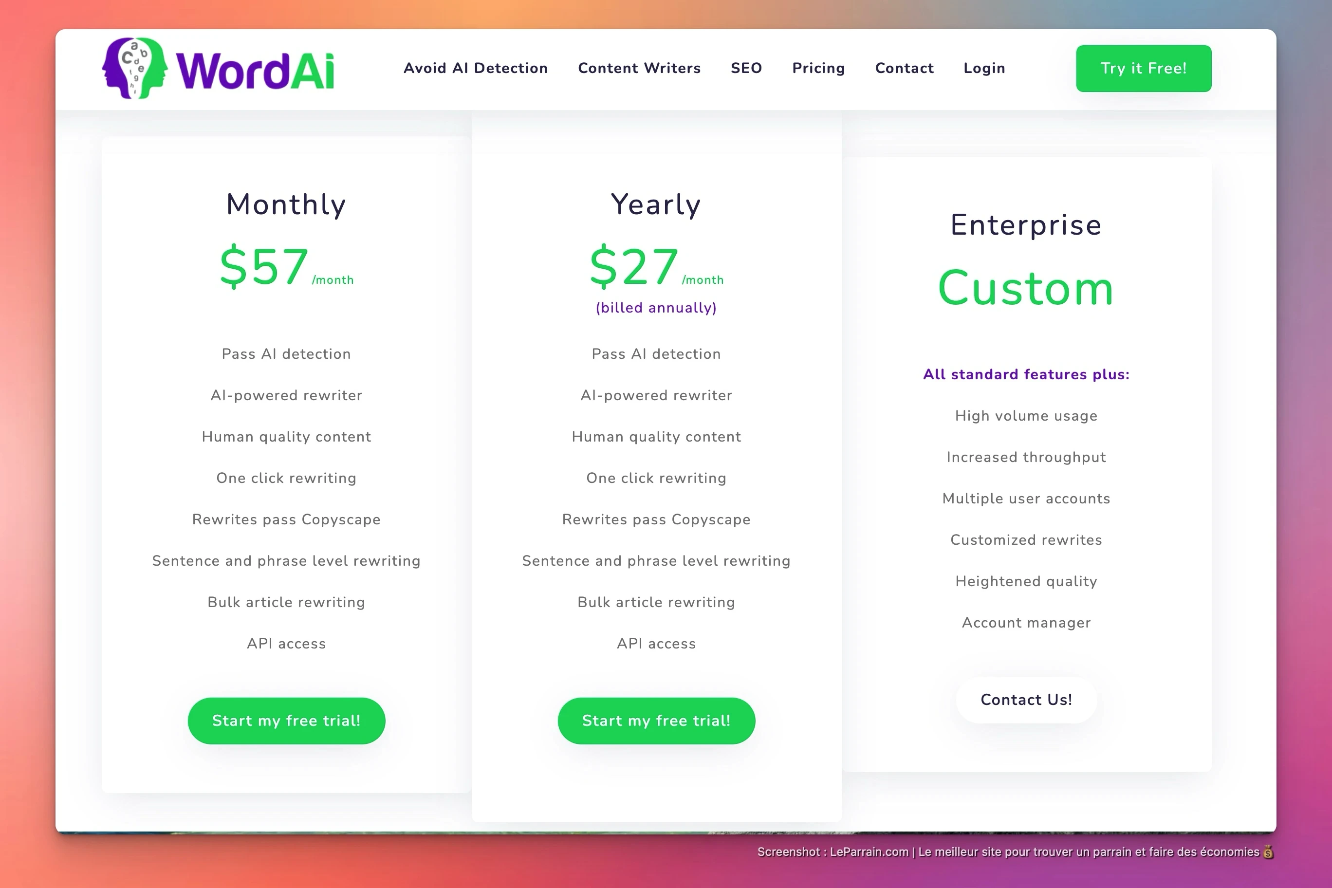 Capture d'écran 4 du programme de parrainage WordAI