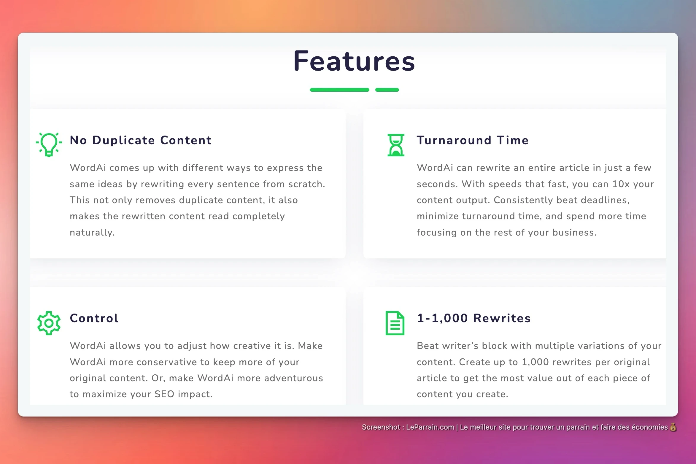 Capture d'écran 5 du programme de parrainage WordAI