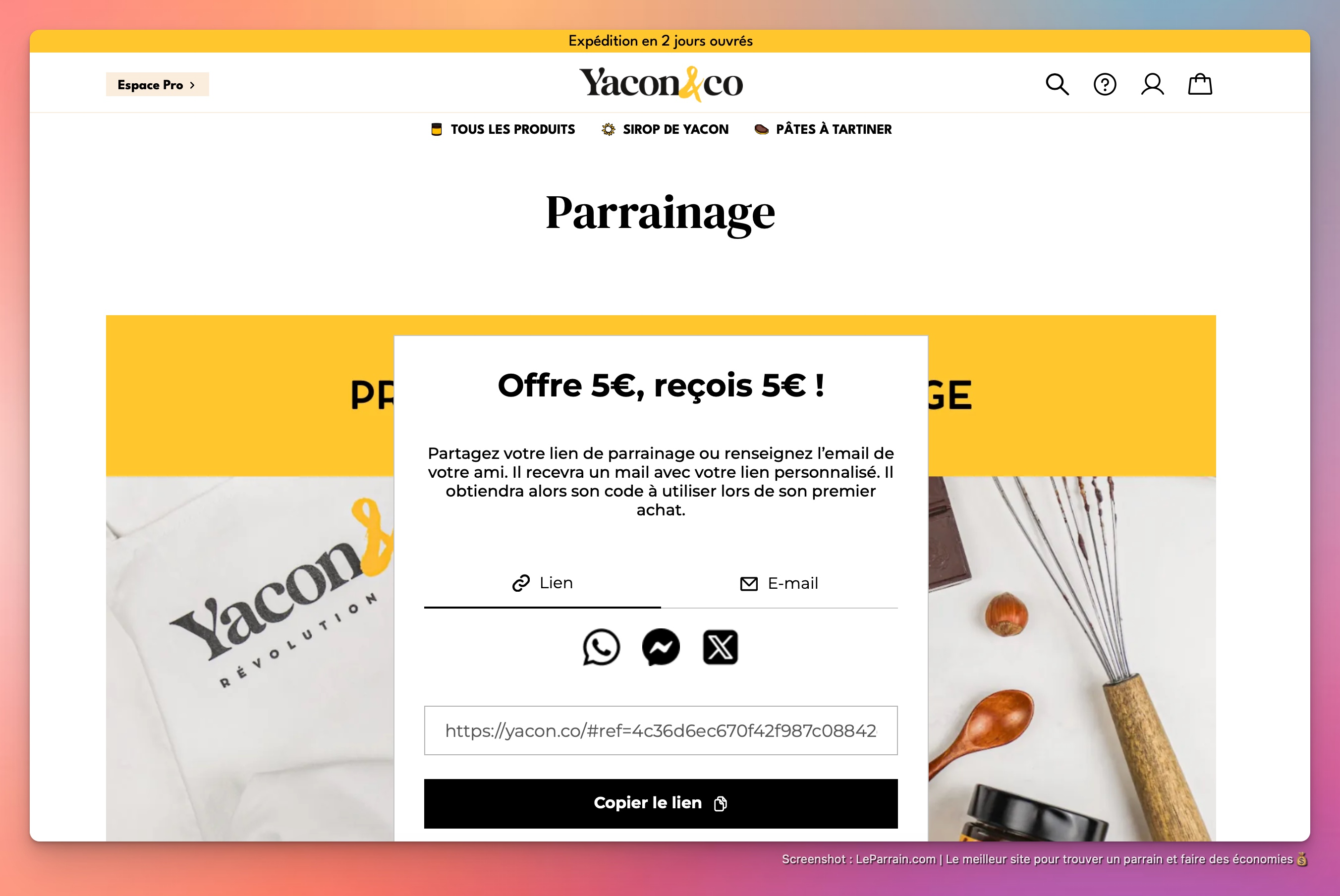 Capture d'écran 5 du programme de parrainage Yacon&Co
