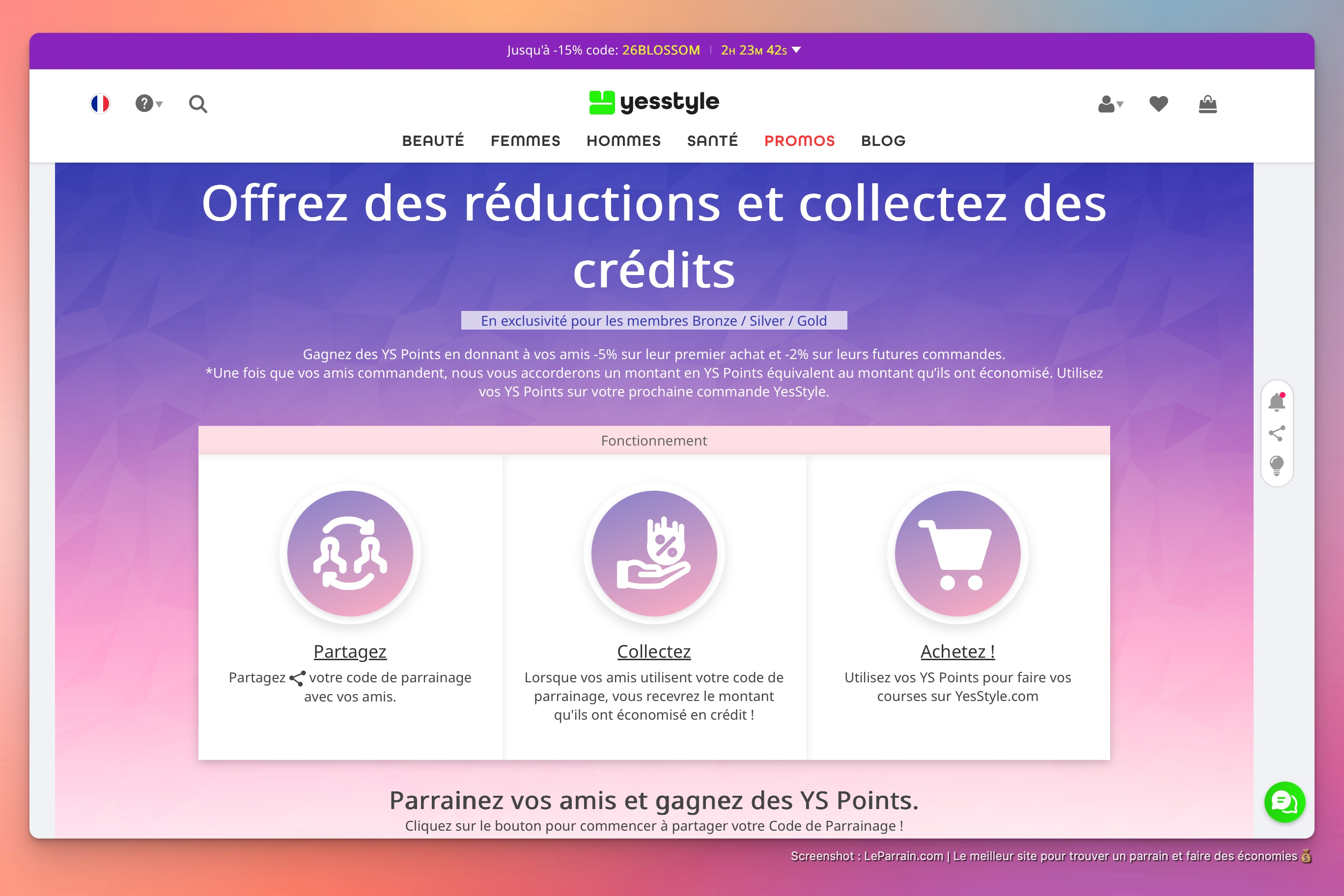 Capture d'écran 1 du programme de parrainage YesStyle