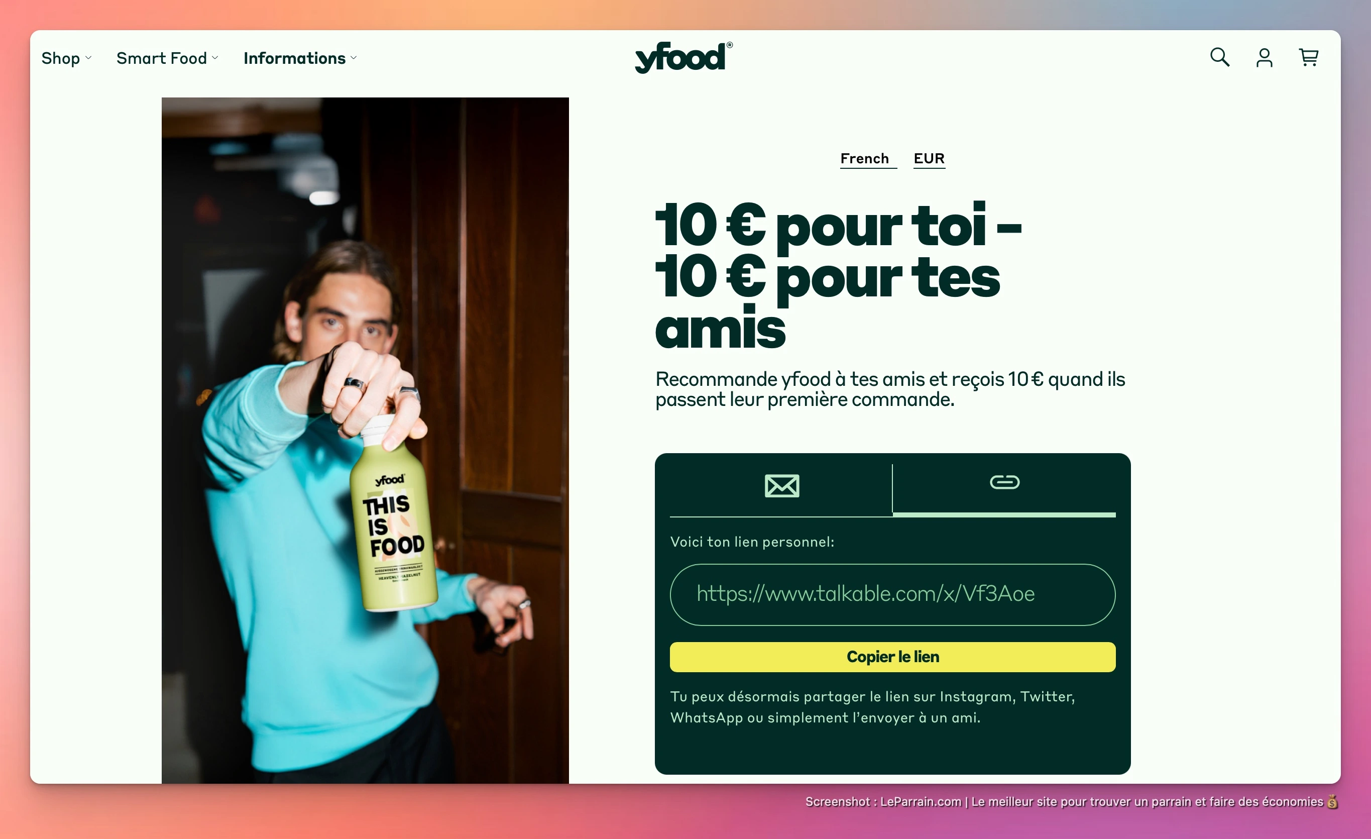 Capture d'écran 1 du programme de parrainage Yfood