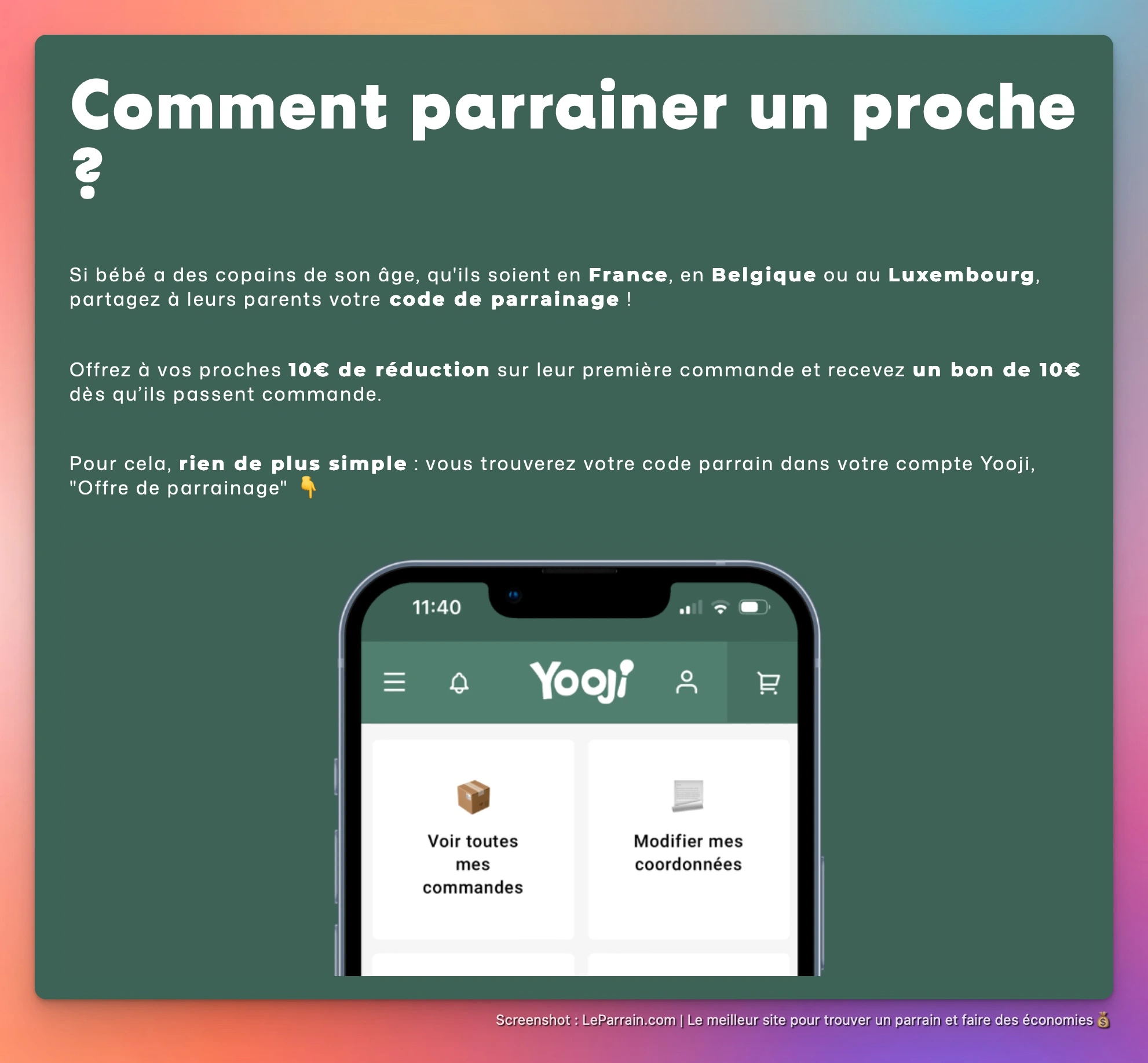 Capture d'écran 1 du programme de parrainage Yooji