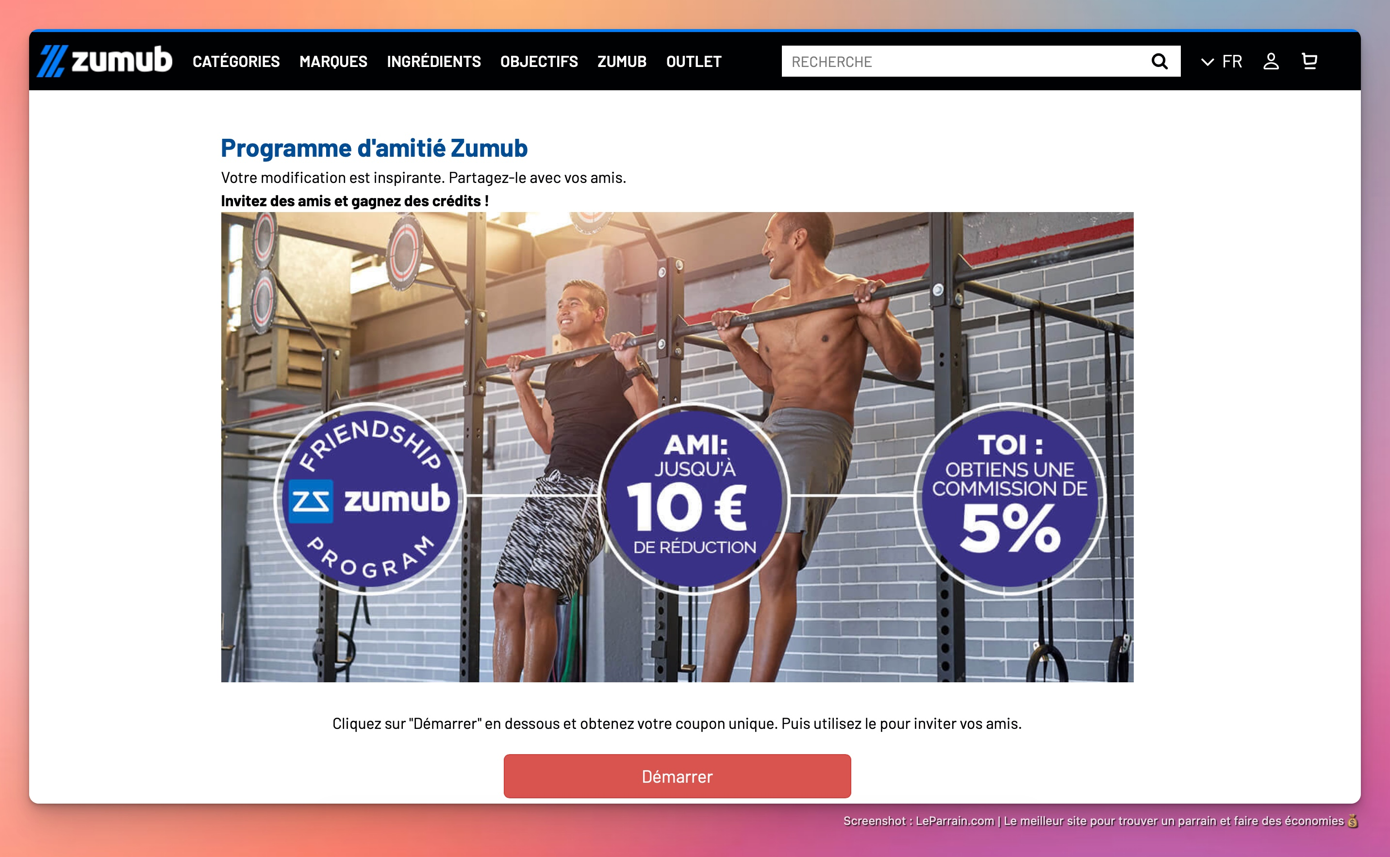 Capture d'écran 1 du programme de parrainage Zumub